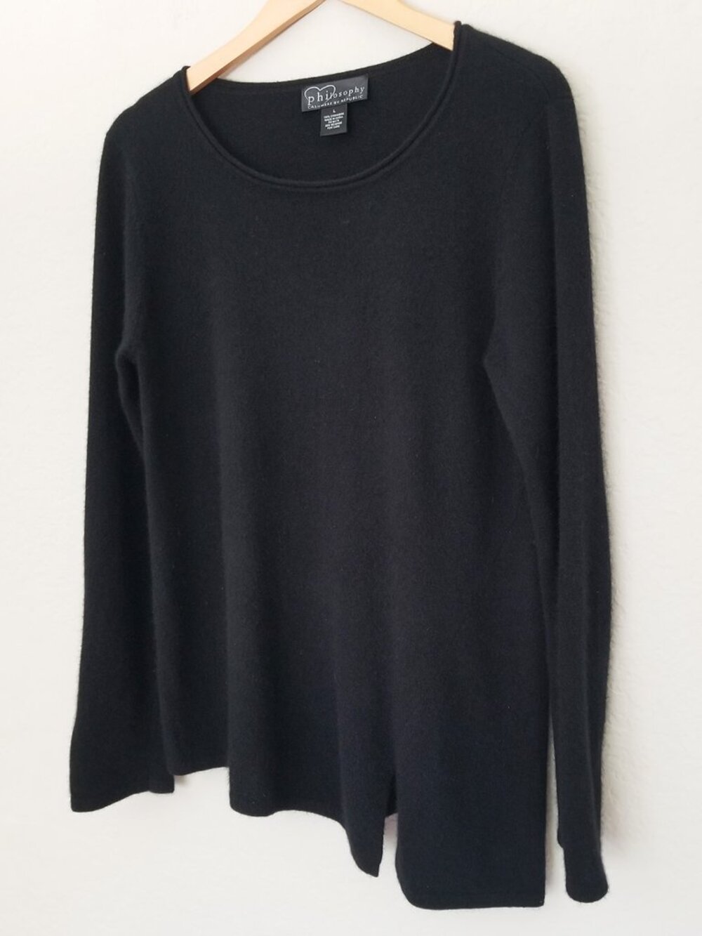 Philosophy By Cashmere Republic Black Asymmetric Slit Longline Sweater Jumper L